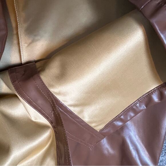 🆕 &merci Vegan Leather Mini Dress Caramel Brown Long Sleeves NWT Size M - Picture 9 of 12
